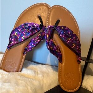 Matilda Jane Purple Floral Scarf-Style Women’s Sandals with Tan Footbed